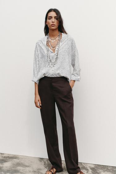 POLKA DOT ROLL-UP SLEEVE SHIRT - Ecru / Black by Zara