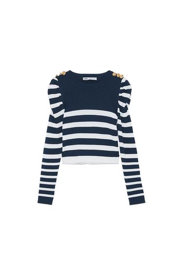 STRIPED PUFF SLEEVE SWEATER