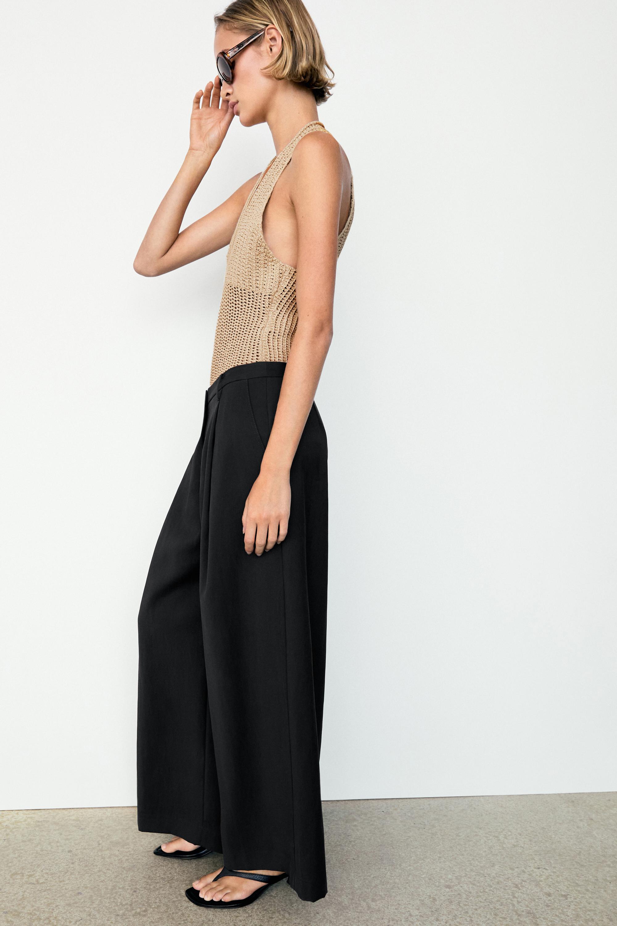 Flowing cropped wide-leg pants — Black