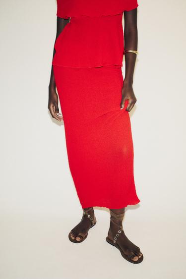 Zara TEXTURED LONG SKIRT - Intense red