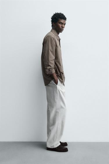 RELAXED FIT CHECK SHIRT - Beige by Zara - Image 3