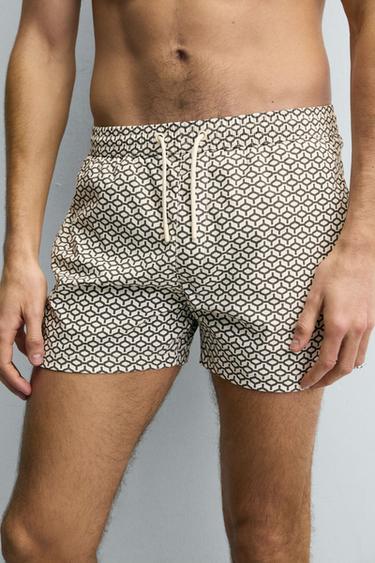 SHORT GEOMETRIC PRINT SWIMMING TRUNKS - Ecru by Zara - Image 4