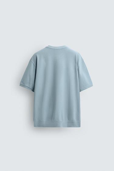 REGULAR FIT PIQUÉ TEXTURED SWEATSHIRT - Faded sky blue by Zara - Image 7
