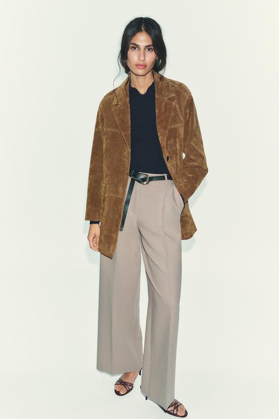 STRAIGHT LEG PLEATED BELTED PANTS