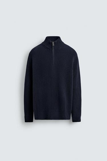 SUÉTER PUNTO PERLADO CUELLO ZIPPER - Marino de Zara