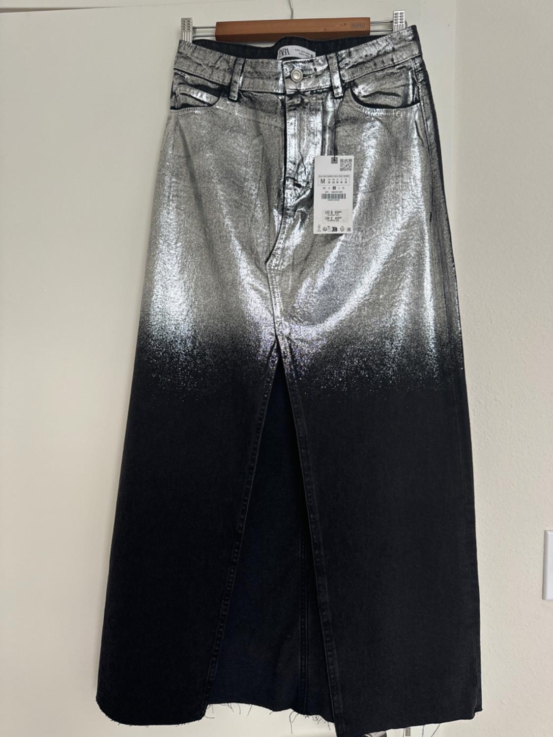 LONG FOIL DENIM SKIRT