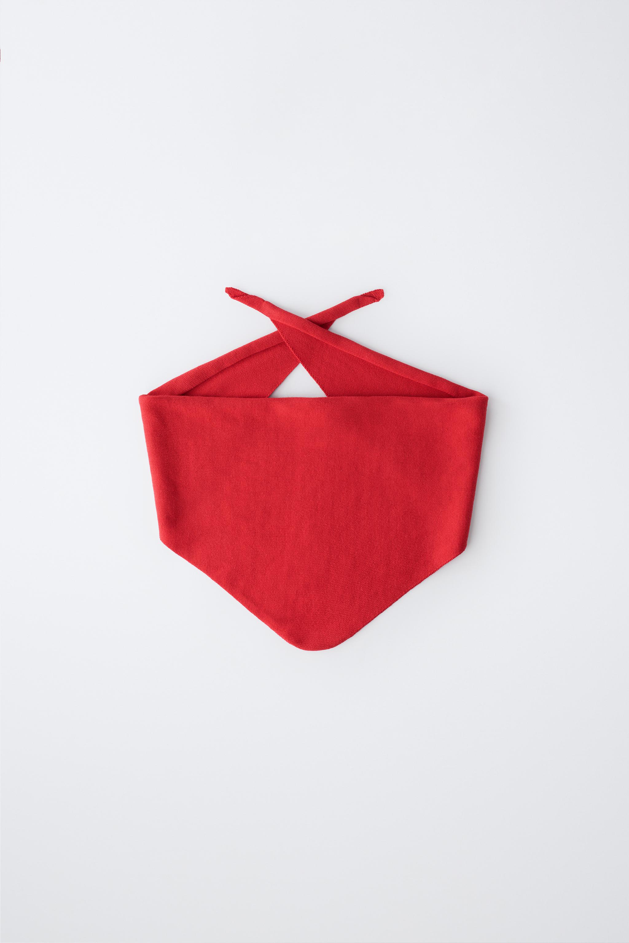 TRIANGULAR KNIT BANDANA — Red