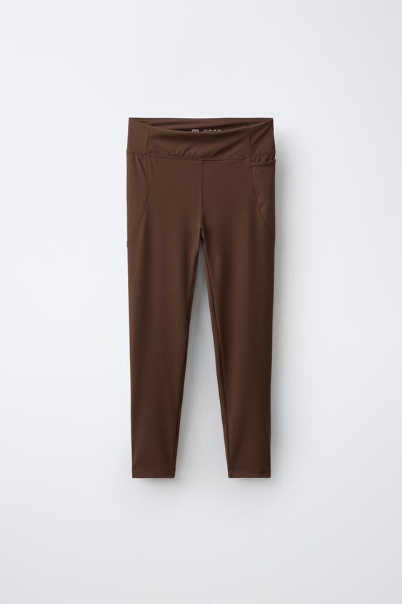 SPORTY PLAIN LEGGINGS - Brown by Zara - Image 0