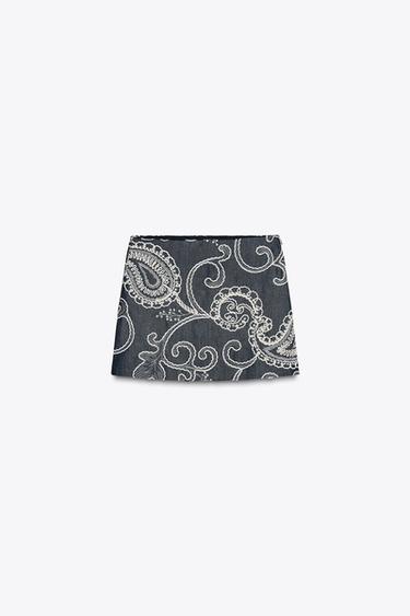 EMBROIDERED SKORT - Ecru / Navy by Zara