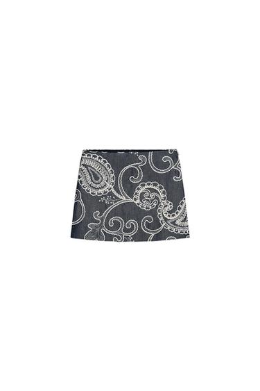 Zara EMBROIDERED SKORT - Ecru / Navy