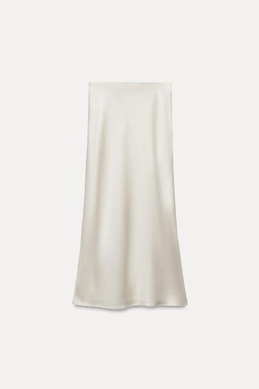 Zara SATIN MIDI SKIRT - Ecru - Image 0