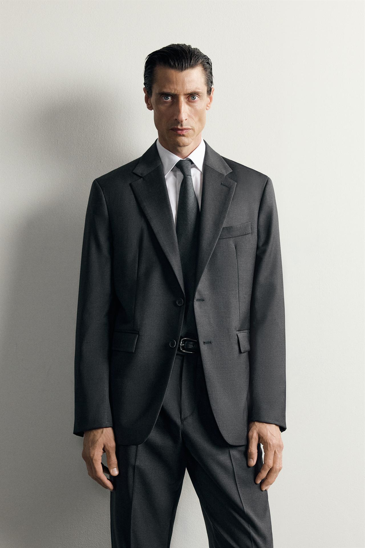 100% WOOL SUIT BLAZER — Anthracite Gray