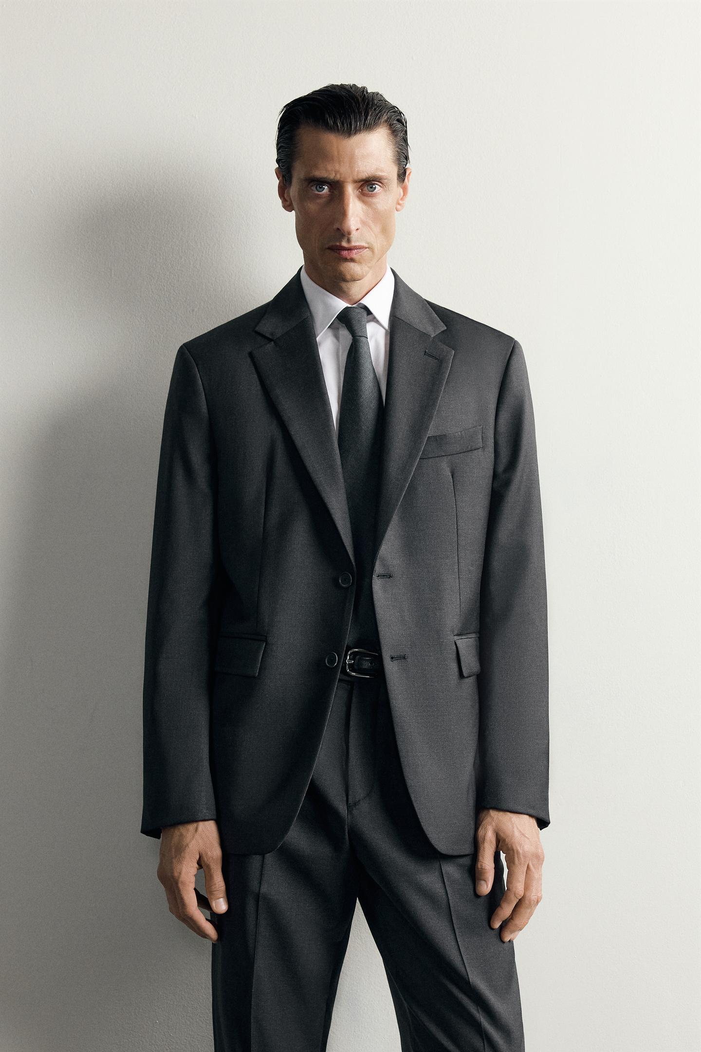 Мужской пиджак Zara 100% Wool Suit Blazer, цвет: Антрацитовый серый — фото 2