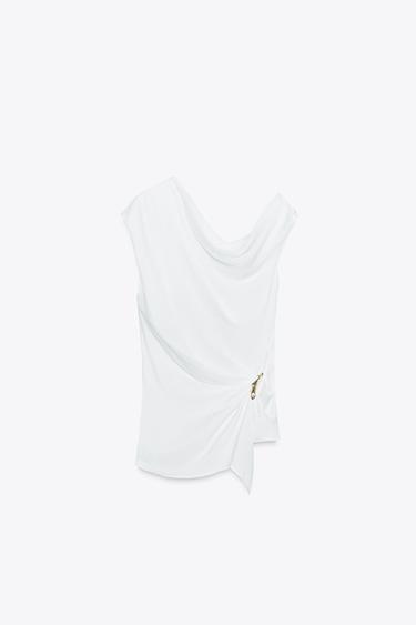 Zara HARDWARE SATIN EFFECT TOP - White