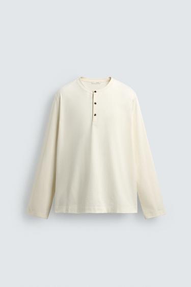 SOFT HENLEY NECK T-SHIRT - Oyster-white by Zara