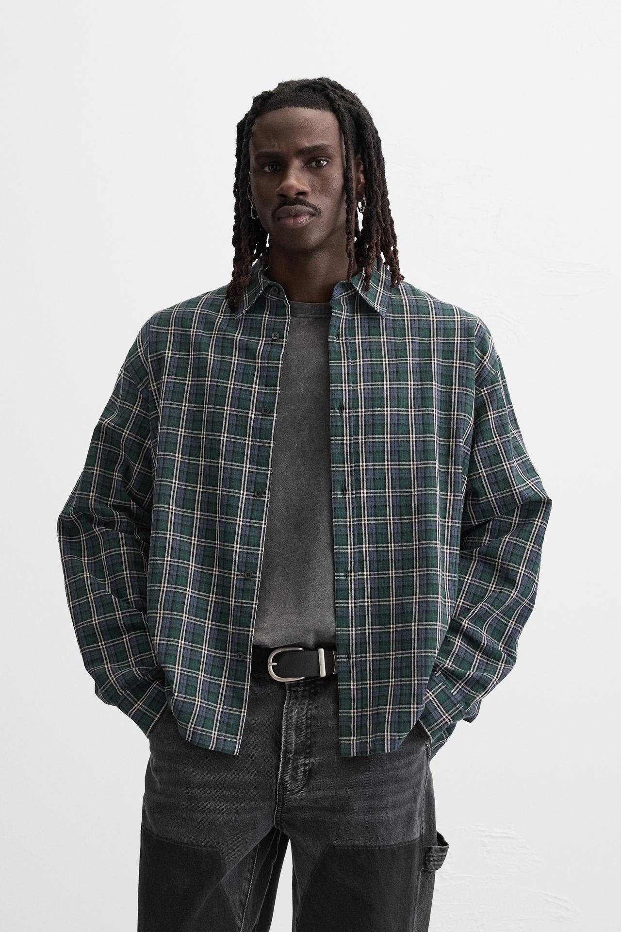 Zara PLAID SHIRT - Navy blue