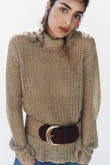 CEINTURE EN CROÛTE DE CUIR ET RAFFIA - Marron de Zara - Image 1