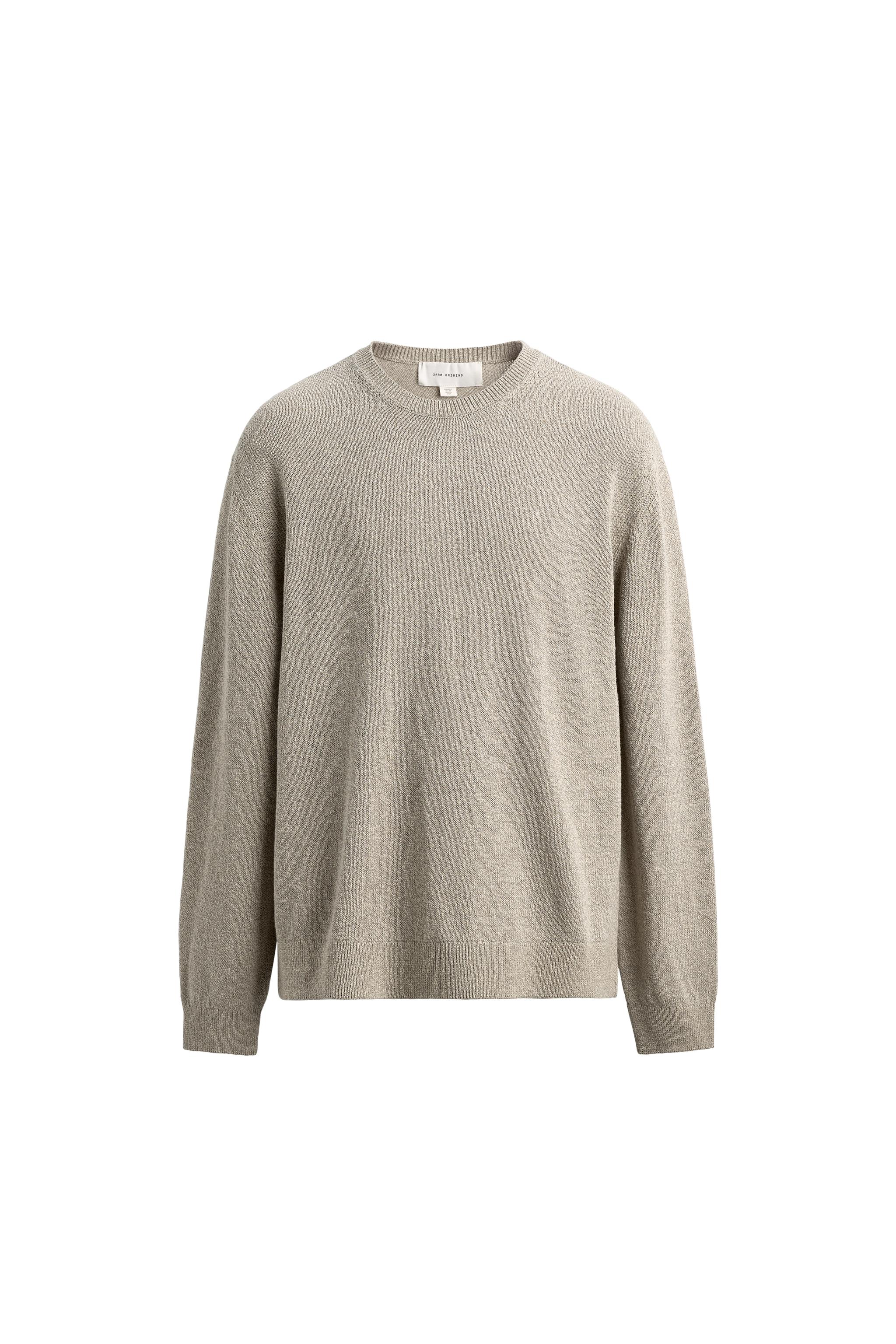 Pull Zara Homme Marron Col Ras Du Cou – Imprimé Art Abstrait, Manches 3/4, Taille M