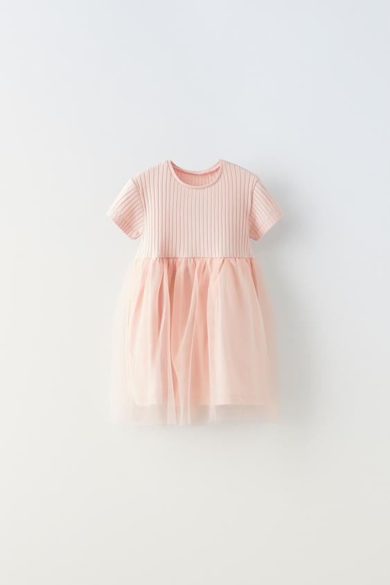 RIBBED TULLE DRESS - Pale pink | ZARA Australia