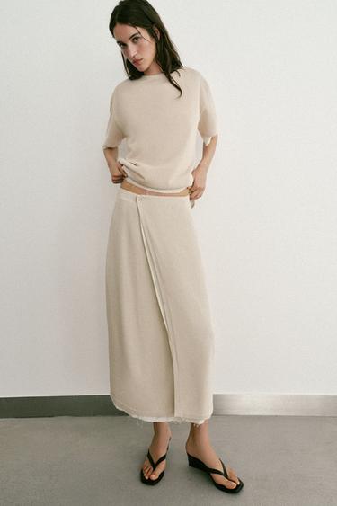 KONTRASTINGAS MEGZTAS SUSIAUČIAMAS SIJONAS – Light beige – „Zara“