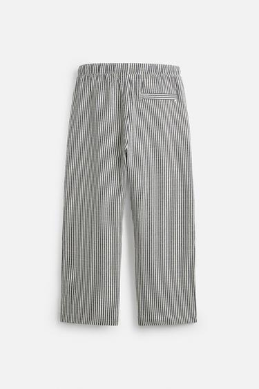 RELAXED FIT SEERSUCKER TROUSERS - Ecru / Navy by Zara - Image 6
