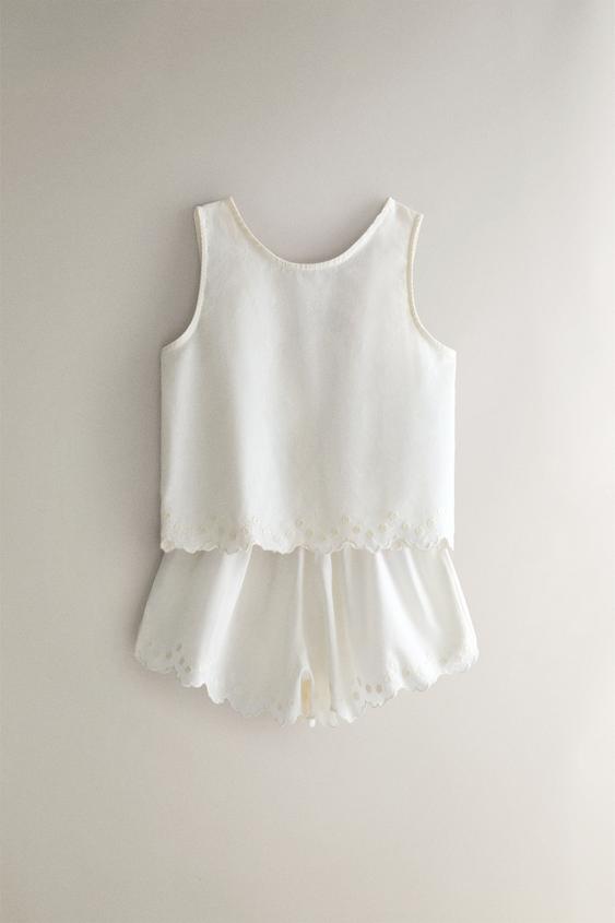 ENSEMBLE TOP ET SHORT ENFANT COTON BRODÉ - Crème de Zara - Image 0