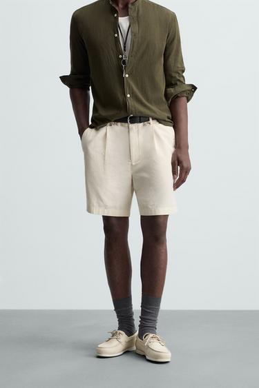 PLEATED REGULAR FIT BERMUDA SHORTS - Oyster-white by Zara