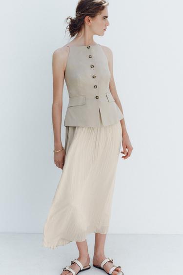 Zara Bej - PİLİLİ ETEKLİ MİDİ YELEK ELBİSE