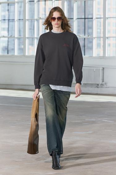 SUDADERA LAVADA TEXTO - Gris oscuro de Zara
