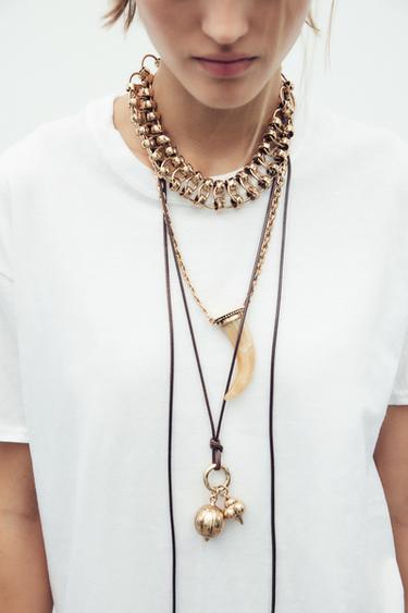 Zara PACK OF 3 HORN CHAIN NECKLACES - Golden
