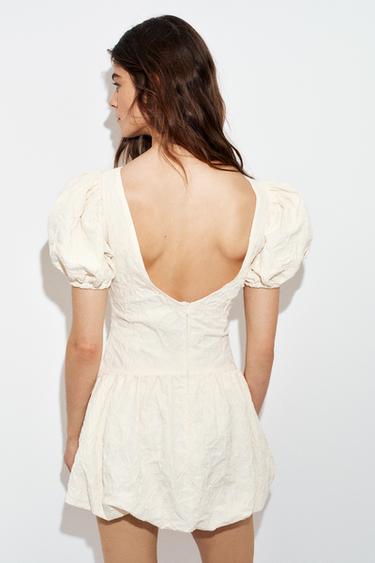 ROBE COURTE BALLON JACQUARD - Écru de Zara - Image 4