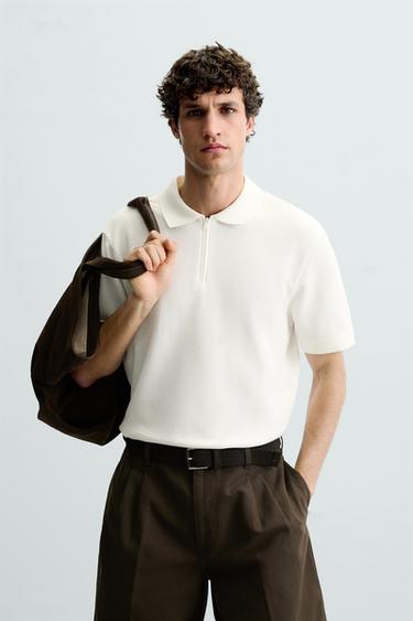 Zara PIQUÉ TEXTURED POLO SHIRT - Oyster-white