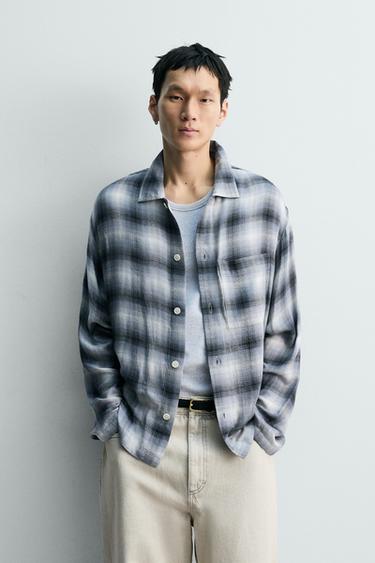 FLOWING CHECK SHIRT - Grey / Blue by Zara