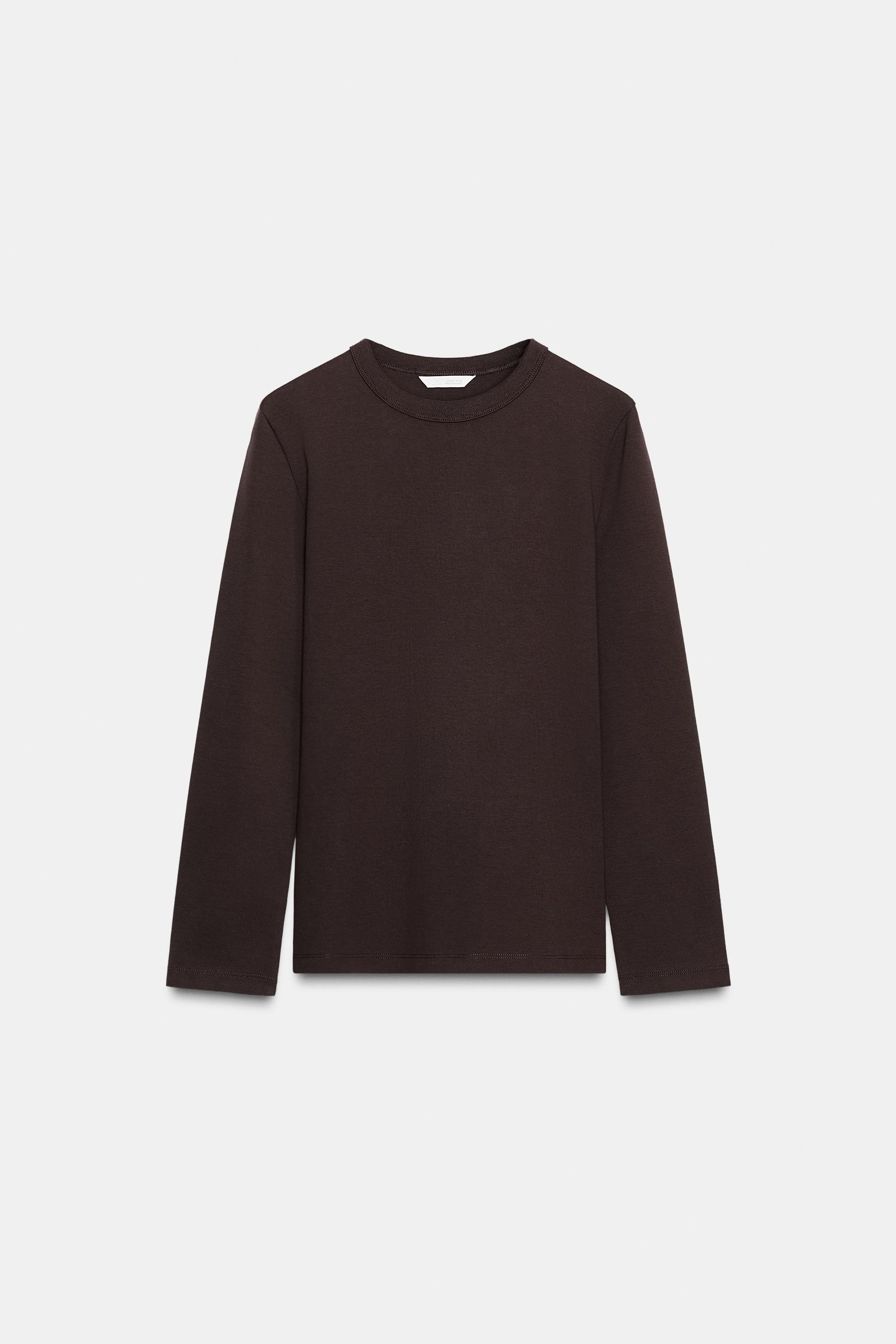 INTERLOCK LONG SLEEVE T-SHIRT - Charcoal | ZARA Canada