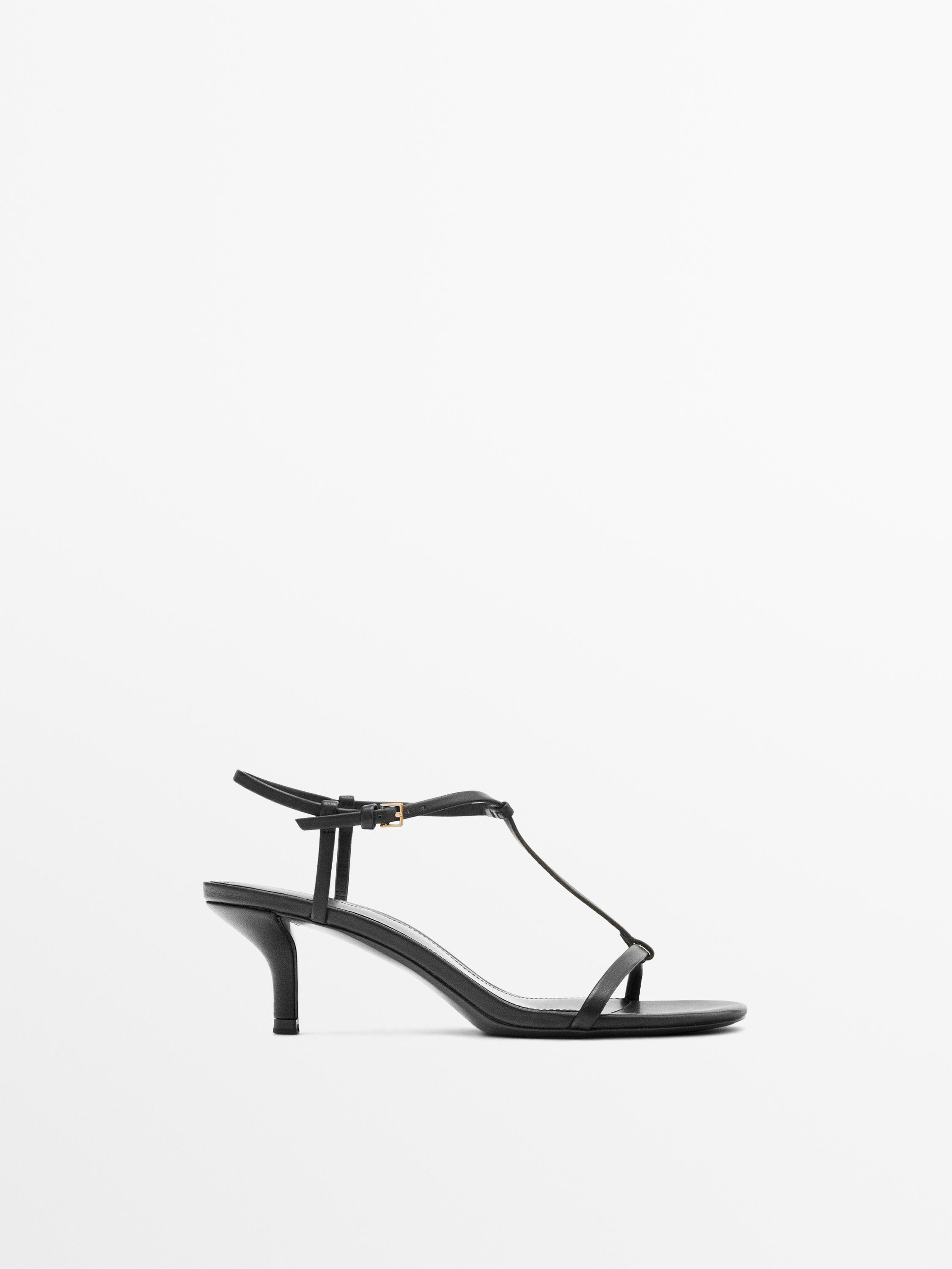 Strappy mid-heel sandals — Black