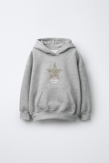 HÆTTETRØJE MED STJERNE-DYREPRINT - gråmeleret fra Zara - Billede 0