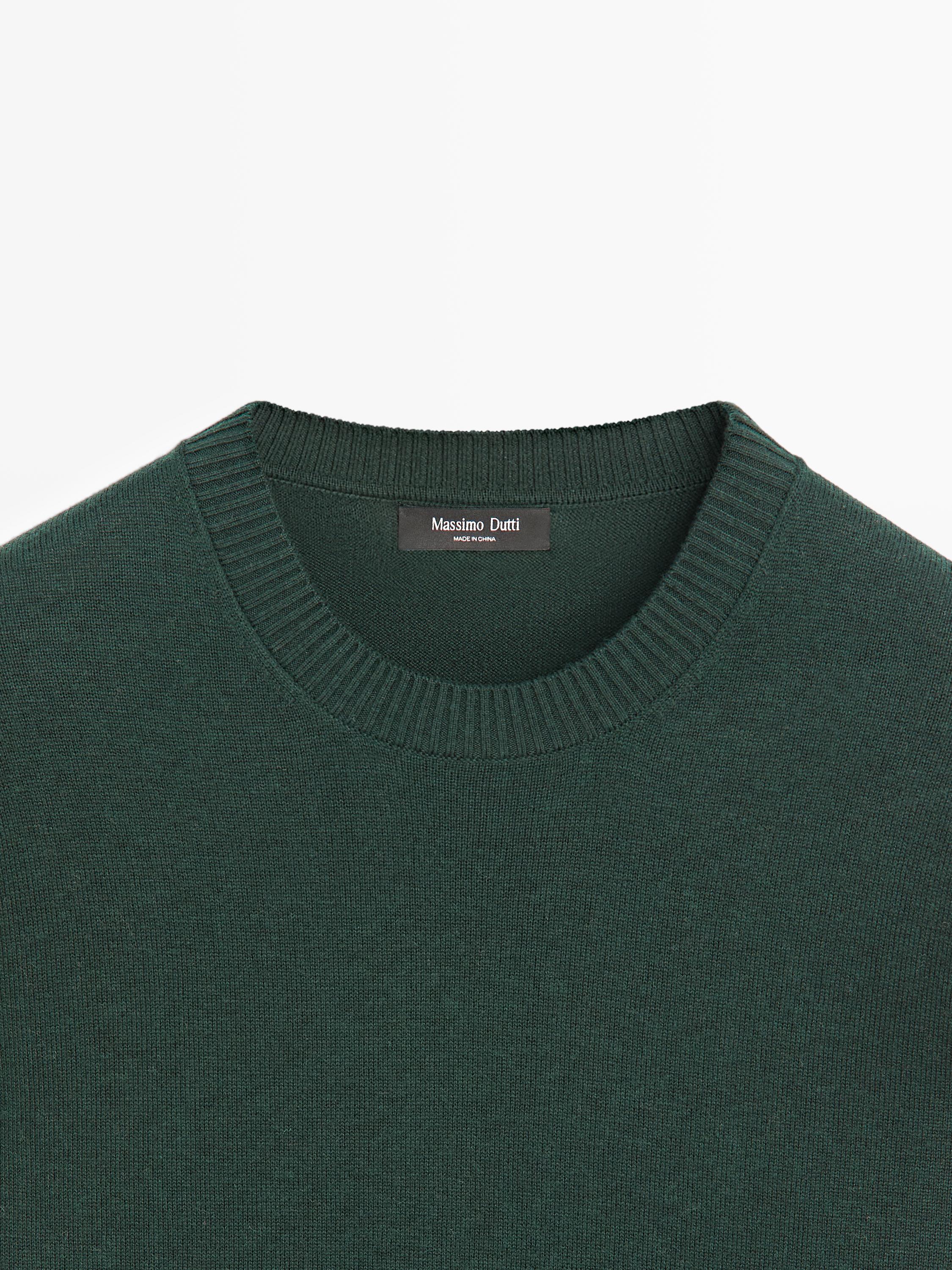Knit cotton and wool sweater with crew neck