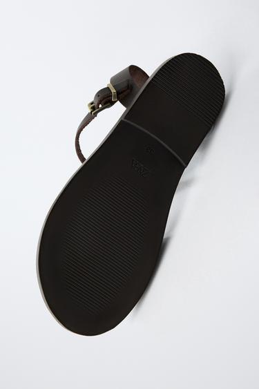 SANDALES À BRIDES EN CUIR - Marron de Zara - Image 6