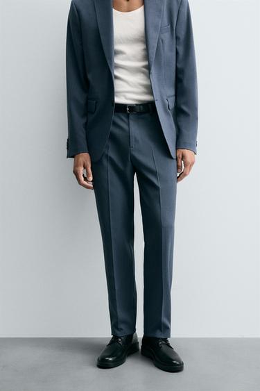 CALÇA DE TERNO COM LÃ - Azul / Aço da Zara