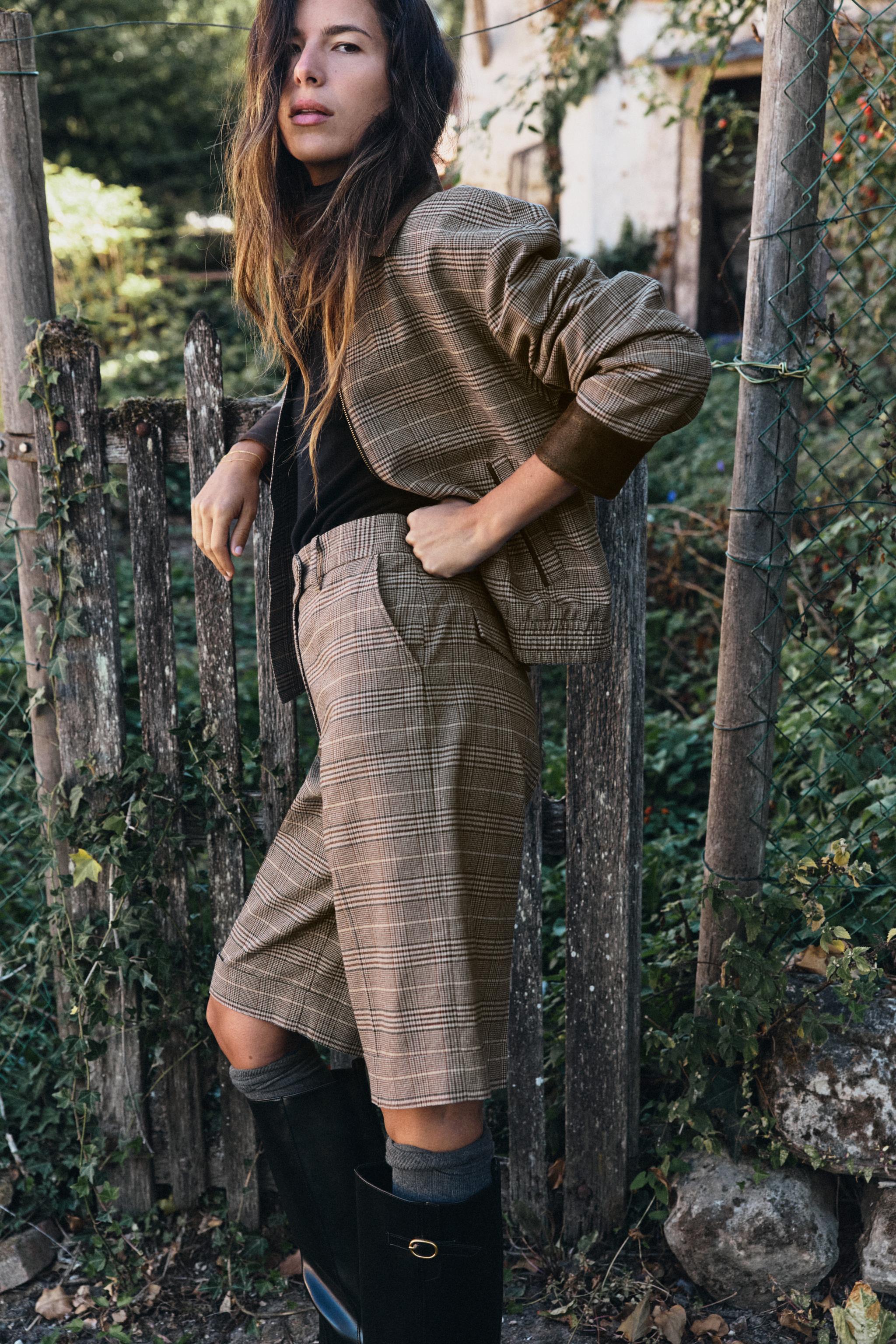 Combined Checkered Bomber Jacket by Zara