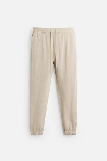 REGULAR FIT VISCOSE-LINEN TROUSERS - Light beige by Zara - Image 6