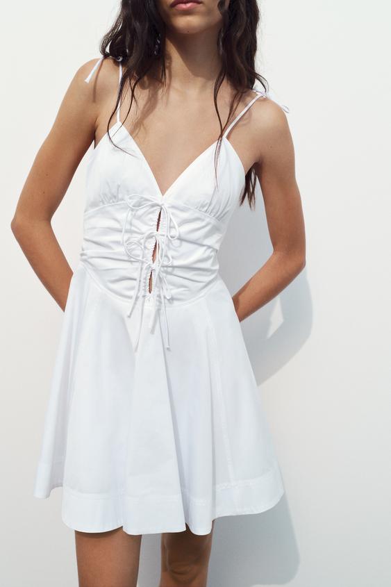 LACE TRIM FITTED DRESS - White