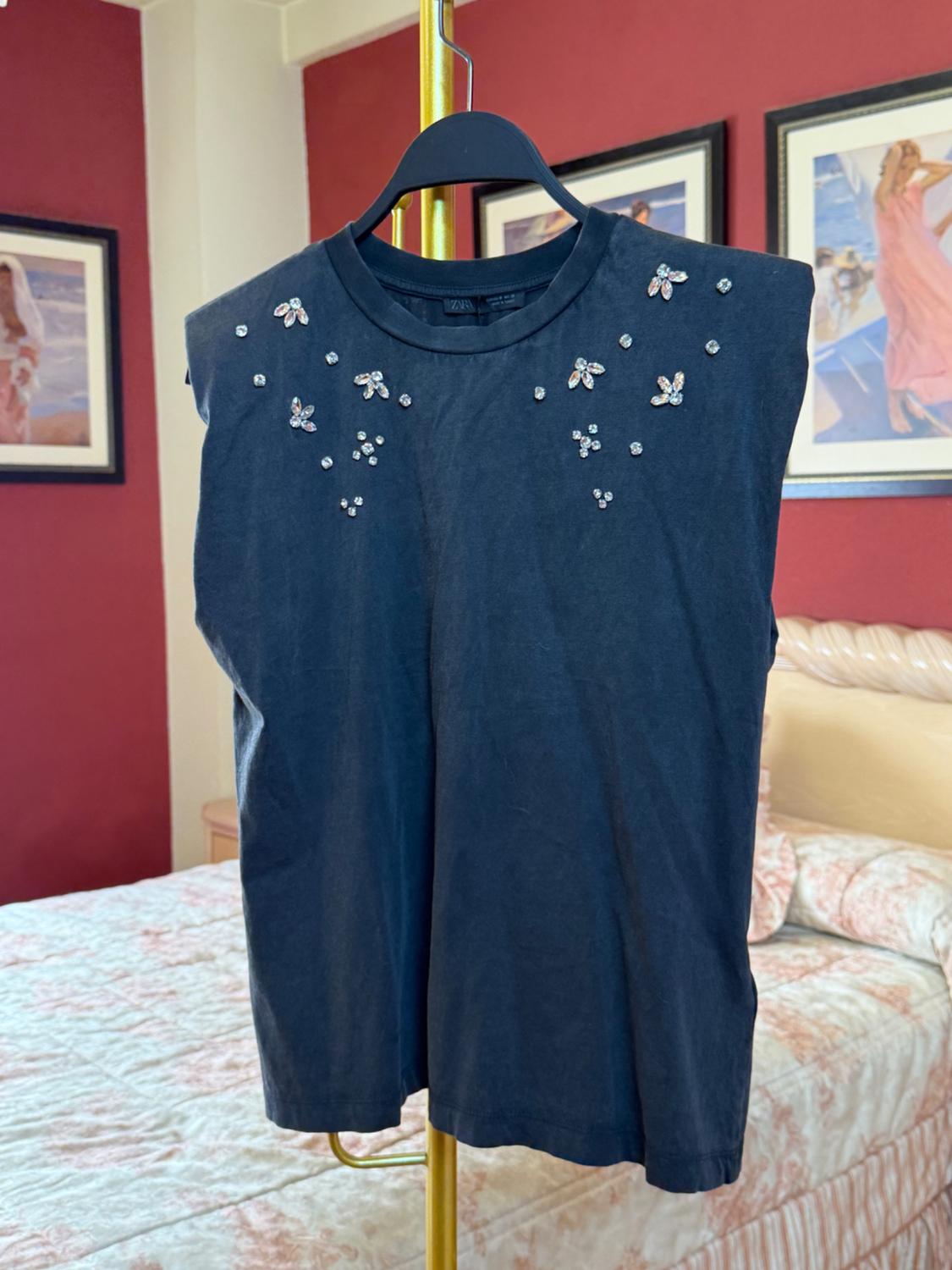 JEWEL SHOULDER PAD FADED-EFFECT T-SHIRT - Image 2