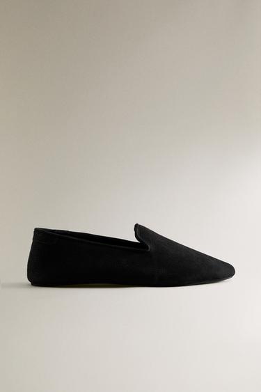 Zara LEATHER MOCCASINS - Black