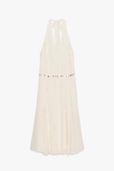 BEADED HALTER MIDI DRESS - Ecru by Zara - Image 1