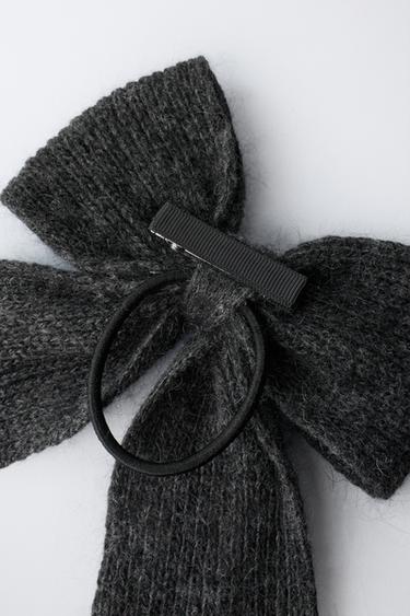 ELASTIC HAIR TIE WITH RHINESTONE BOW CLIP - Dark grey by Zara - Image 2