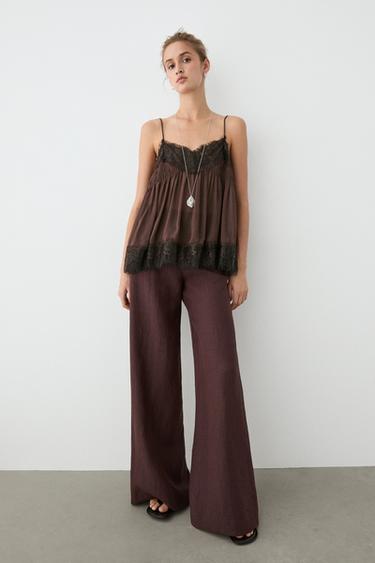 Zara 100% linen mid-waist flared pants - various