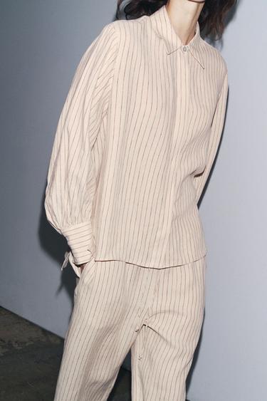 CHEMISE EN LIN 100 % ZW COLLECTION - Rayure rouge de Zara - Image 5