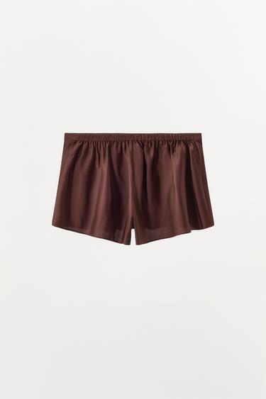SATIN SHORTS - Brown by Zara