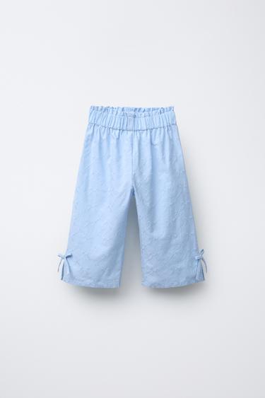 PANTALÓN LAZOS BORDADOS - Celeste de Zara